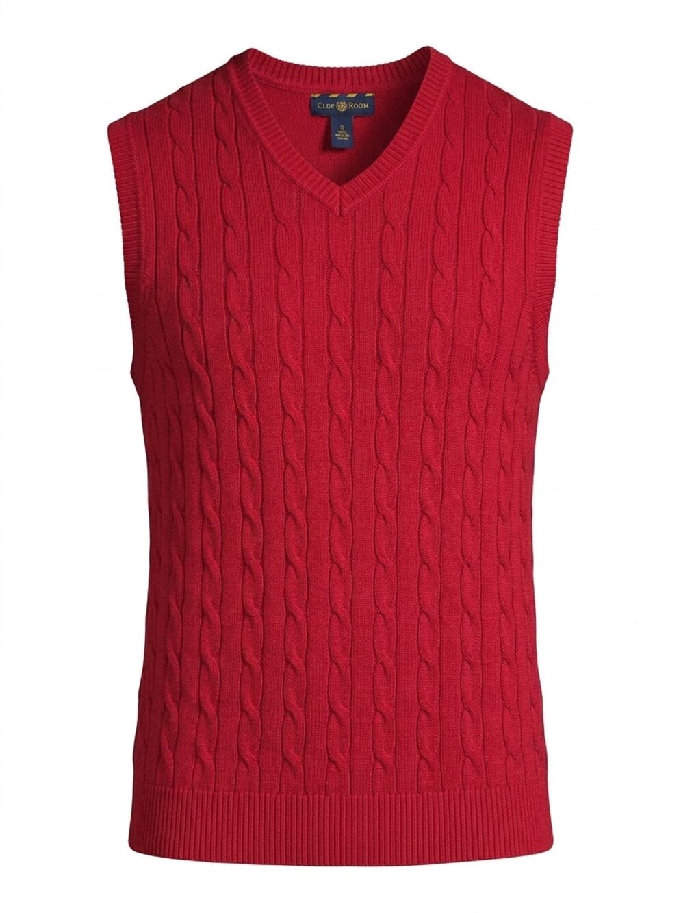 Club Room Red Cable Knit V-Neck Sleeveless Sweater Vest Men Size S
